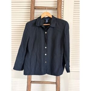 Charter Club Petite Blazer Jacket Size 12P Linen Blend Navy Blue